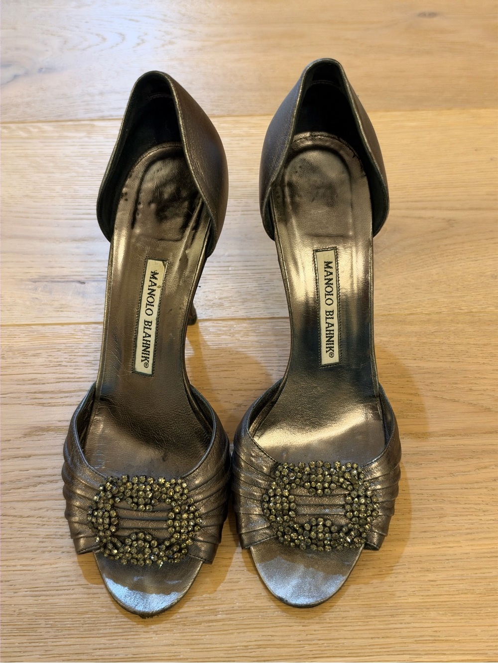 Manolo Blahnik Crystal Steel Grey Pumps